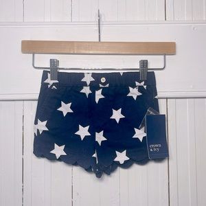 CROWN & IVY NWT Girls Navy Star Patriotic Scalloped Shorts